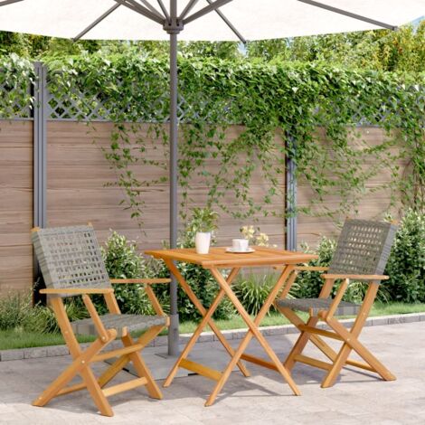 3 Piece Bistro Set Grey Poly Rattan and Solid Wood vidaXL (1/5)