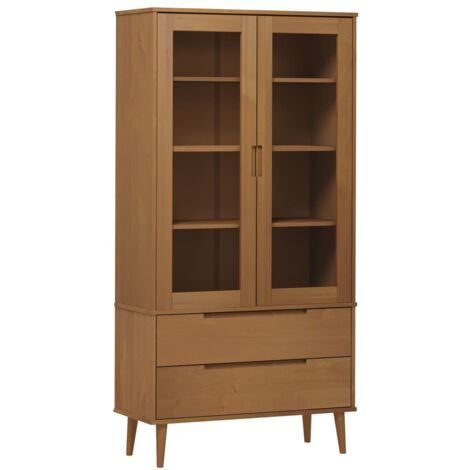 Vitrine Cabinet MOLDE Brown 90x35x175 cm Solid Wood Pine vidaXL
