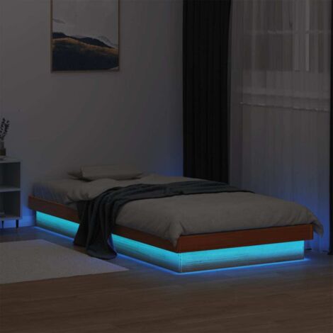 LED Bed Frame without Mattress Wax Brown 75x190 cm Small Single Solid Wood vidaXL (1/5)