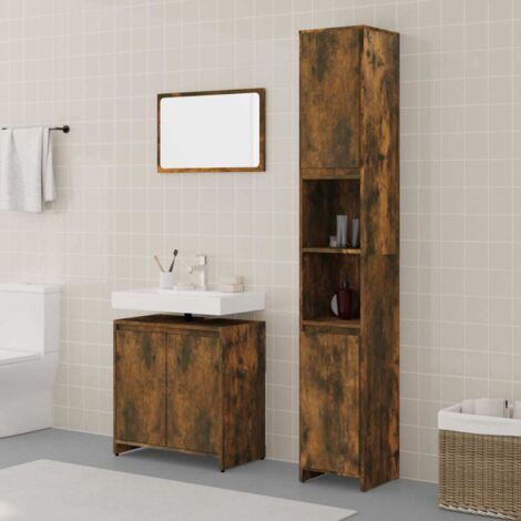 3 Piece Bathroom Furniture Set Smoked Oak Engineered Wood vidaXL