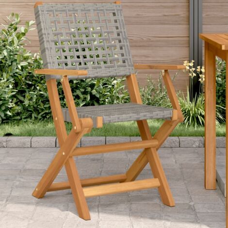 Garden Chairs 2 pcs Grey Solid Wood Acacia and Poly Rattan vidaXL (1/5)