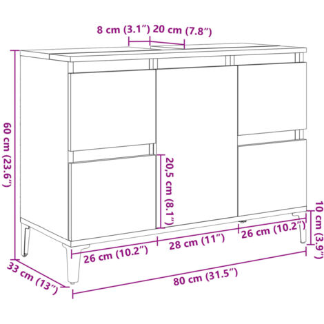 Sink Cabinet Sonoma Oak 80x33x60 cm Engineered Wood vidaXL