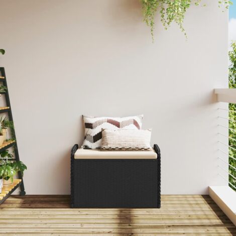 Storage Bench with Cushion Black 80x51x52 cm Poly Rattan vidaXL