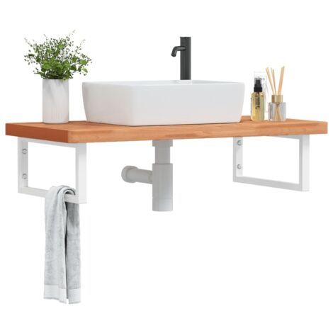 Basin Shelf Wall Mounted Steel and Solid Wood Beech vidaXL (1/5)