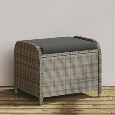 Garden Stool with Cushion Grey 58x46x46 cm Poly Rattan vidaXL (1/5)