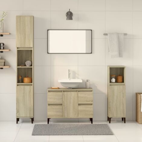 3 Piece Bathroom Furniture Set Sonoma Oak Engineered Wood vidaXL