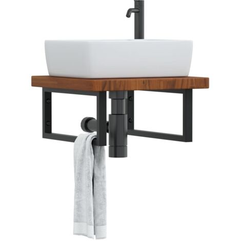 Basin Shelf Wall Mounted Steel and Solid Wood Oak vidaXL (1/5)
