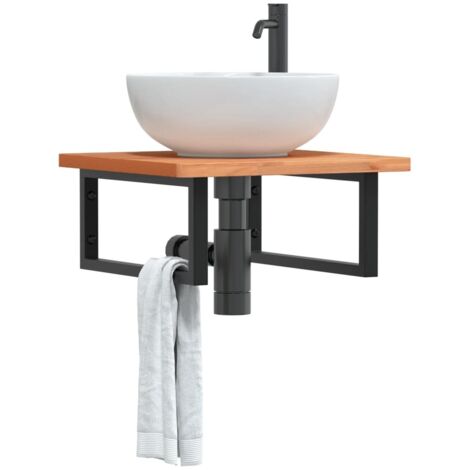 Basin Shelf Wall Mounted Steel and Solid Wood Beech vidaXL (1/5)