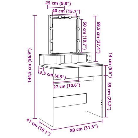 Dressing Table with LED Black 80x41x144.5 cm vidaXL