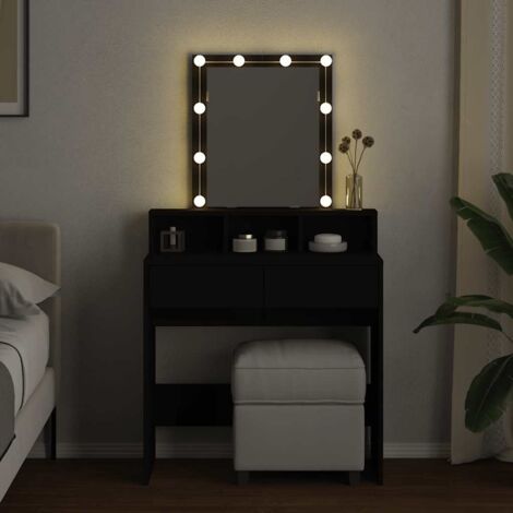 Dressing Table with LED Black 80x41x144.5 cm vidaXL