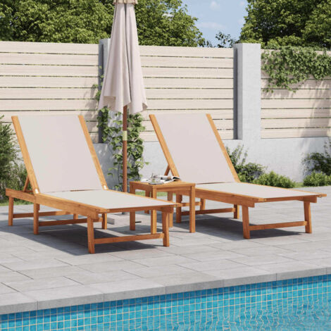 Sun Loungers 2 pcs with Table Grey Solid Wood Acacia and Textilene vidaXL