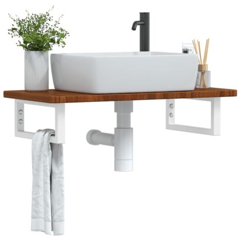 Basin Shelf Wall Mounted Steel and Solid Wood Oak vidaXL (1/5)