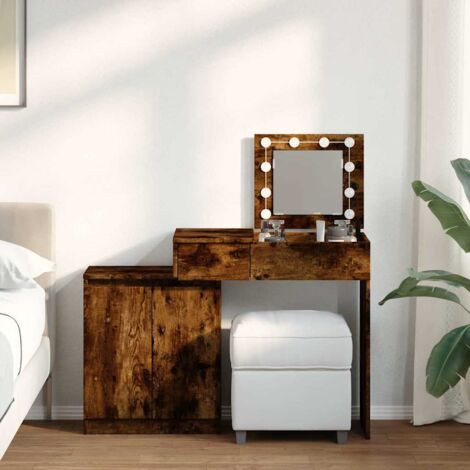 Dressing Table with LED Smoked Oak 115x37x110.5 cm vidaXL