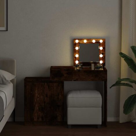 Dressing Table with LED Smoked Oak 115x37x110.5 cm vidaXL