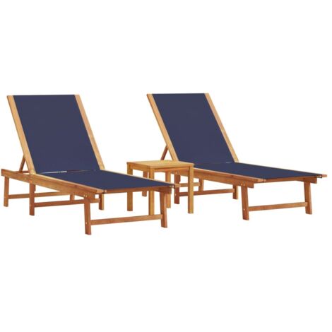 Sun Loungers 2 pcs with Table Blue Solid Wood Acacia and Textilene vidaXL