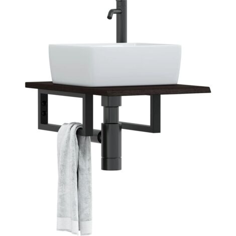 Basin Shelf Wall Mounted Steel and Solid Wood Oak vidaXL (1/5)