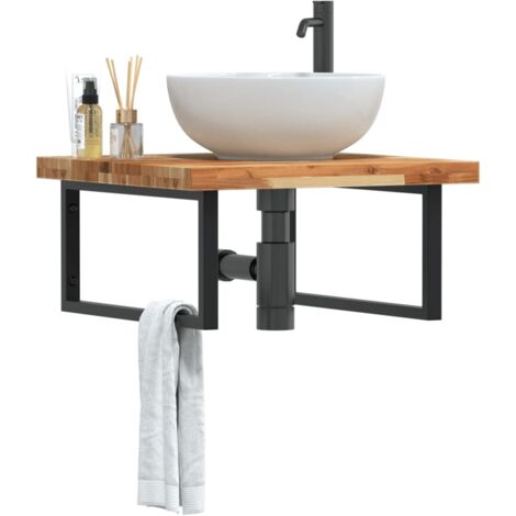 Basin Shelf Wall Mounted Steel and Solid Wood Acacia vidaXL (1/5)