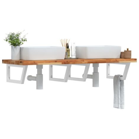 Basin Shelf Wall Mounted Steel and Solid Wood Acacia vidaXL (1/5)
