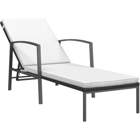 Garden Sun Lounger with Cushion Poly Rattan Black vidaXL