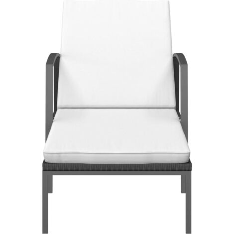 Garden Sun Lounger with Cushion Poly Rattan Black vidaXL