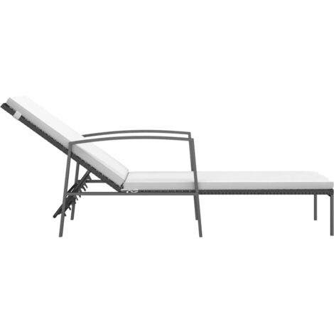 Garden Sun Lounger with Cushion Poly Rattan Black vidaXL