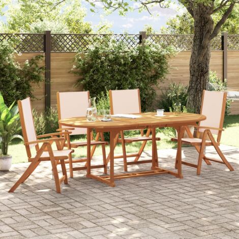 vidaXL 5 Piece Garden Dining Set Solid Wood Acacia and Textilene