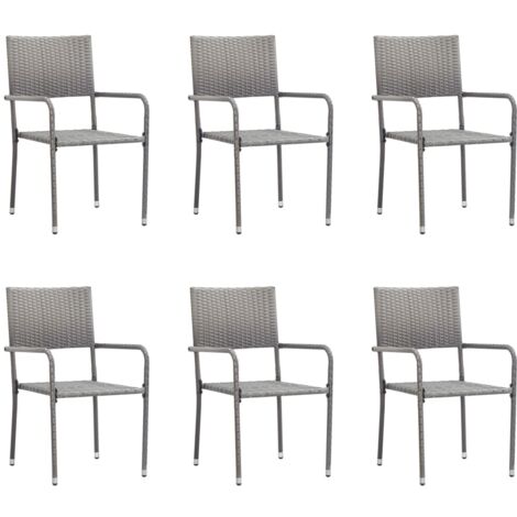 Garden Dining Chairs 6 pcs Stackable Grey Poly Rattan vidaXL