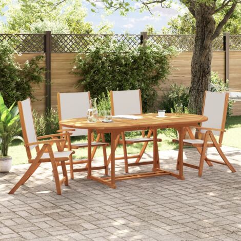 vidaXL 5 Piece Garden Dining Set Solid Wood Acacia and Textilene