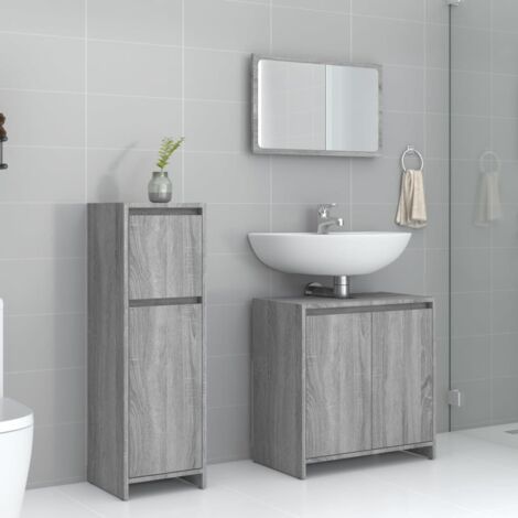 3 Piece Bathroom Furniture Set Grey Sonoma Engineered Wood vidaXL