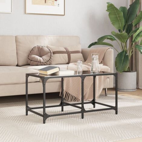 Coffee Table with Black Glass Top 78.5x40x40 cm Steel vidaXL (1/5)