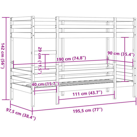 Bunk Bed without Mattress 90x190 cm Single Solid Wood Pine vidaXL
