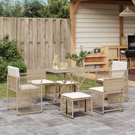 7 Piece Garden Dining Set with Cushions Beige Poly Rattan vidaXL
