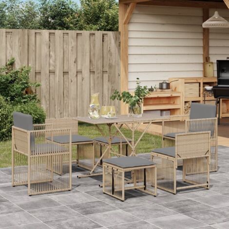 7 Piece Garden Dining Set with Cushions Beige Poly Rattan vidaXL