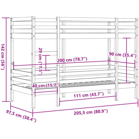 Bunk Bed without Mattress White 90x200 cm Solid Wood Pine vidaXL