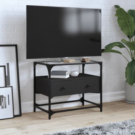 TV Cabinet with Glass Top Black 60x35x51 cm Engineered Wood vidaXL (1/5)