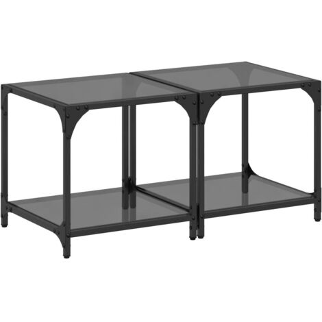 Coffee Tables with Black Glass Top 2 pcs 40x40x40 cm Steel vidaXL