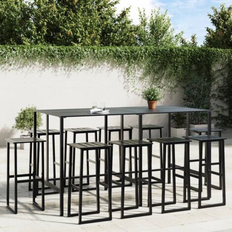 11 Piece Garden Bar Set Black Powder-coated Steel vidaXL