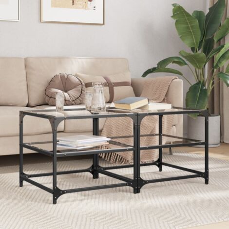 Coffee Tables with Transparent Glass Top 2 pcs 50x50x45 cm Steel vidaXL