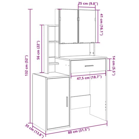 Dressing Table with Cabinet White 80x35x132 cm vidaXL