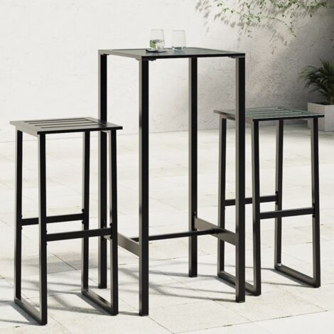 3 Piece Garden Bar Set Black Powder-coated Steel vidaXL