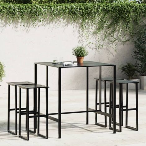 5 Piece Garden Bar Set Black Powder-coated Steel vidaXL