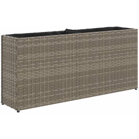 Garden Planter with 2 Pots Grey 90x20x40 cm Poly Rattan vidaXL (1/5)