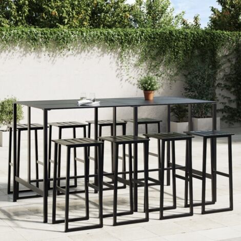 9 Piece Garden Bar Set Black Powder-coated Steel vidaXL