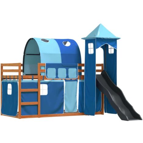 Bunk Bed without Mattress with Slide and Curtains Blue 90x200 cm vidaXL