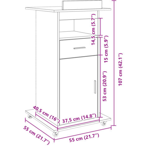 Lectern with Wheels & Drawer Sonoma Oak 55x55x107 cm Engineered Wood vidaXL