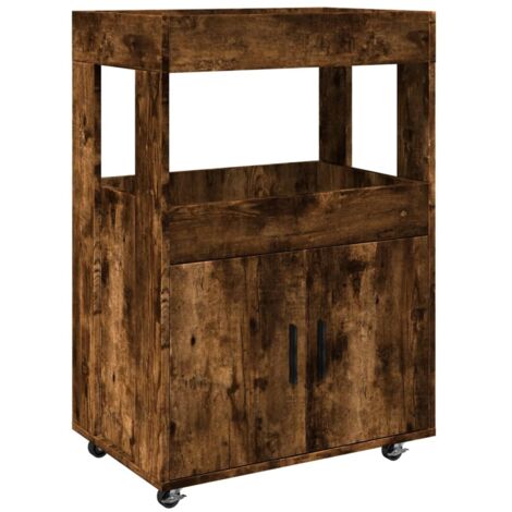 Carrello Bar In Legno Multistrato Grigio Cemento - 60x39,5x89 Cm, 2 Ripiani, Rotelle