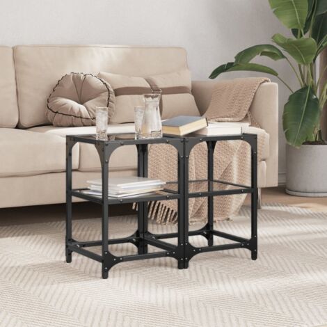 Coffee Tables with Black Glass Top 2 pcs 30x30x45 cm Steel vidaXL (1/5)