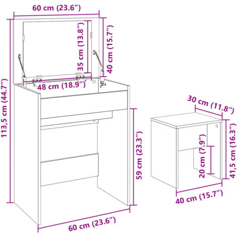Dressing Table and Stool Grey Sonoma 60x40x113.5 cm vidaXL