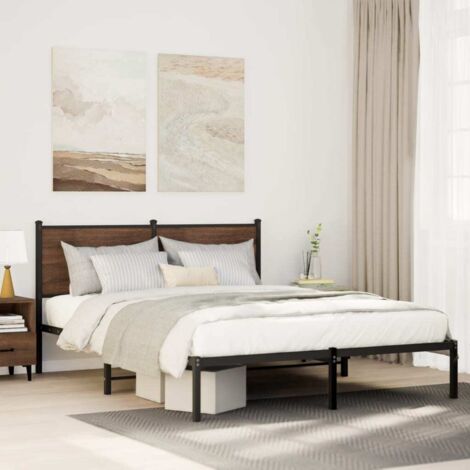 Metal Bed Frame without Mattress Smoked Oak 140x200 cm vidaXL