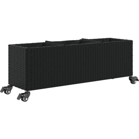 Garden Planter with Wheels and 3 Pots Black 107x32x38 cm Poly Rattan vidaXL (1/5)